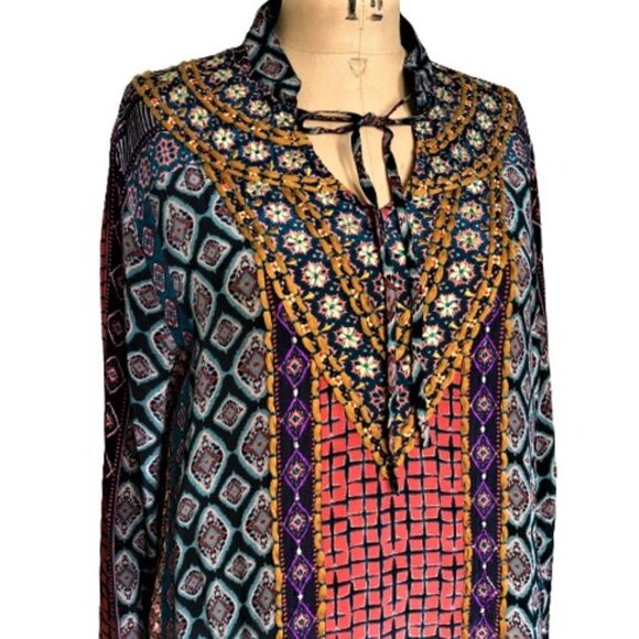 NWOT TOLANI Rory Mixed-Print with Embroidery Flounce-Hem Tunic Dress - Picture 5 of 16